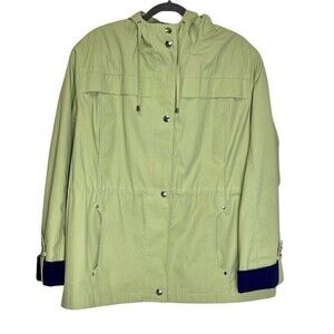 Mackintosh New England Women's 1X Green Rain Hooded Jacket Snaps Front Outdoor